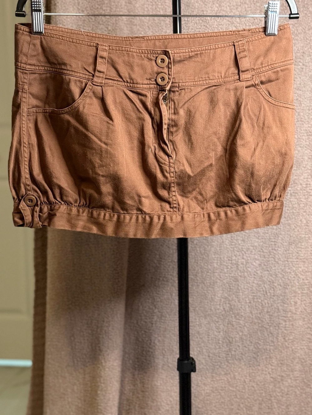 Derek Heart Brown Cotton Mini Skirt with Button Front Detail